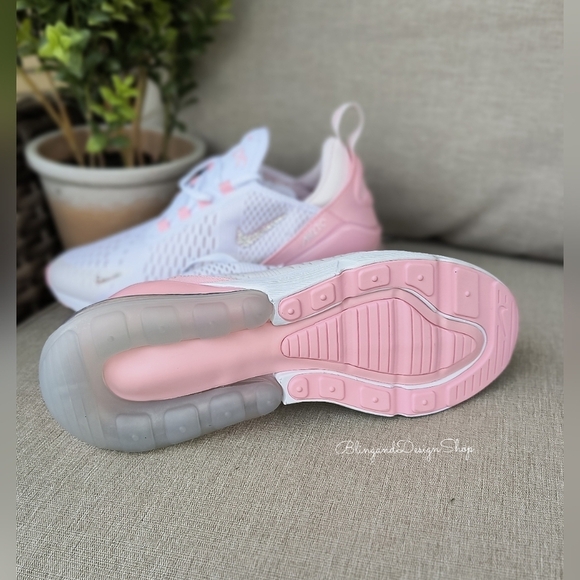 Bling Nikes Air Max 270 Pink White Womens Sneakers Customized with Crystals - Picture 3 of 9